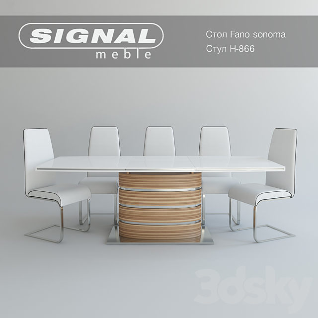 Table FANO sonoma _ white chair H-866 Signal 3DSMax File - thumbnail 3