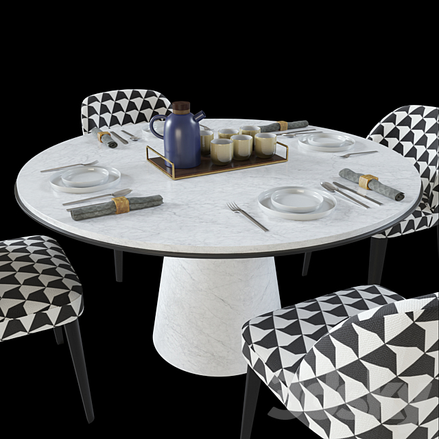 Table Meridiani OWEN & Chair Meridiani ODETTE 3DS Max Model - thumbnail 2