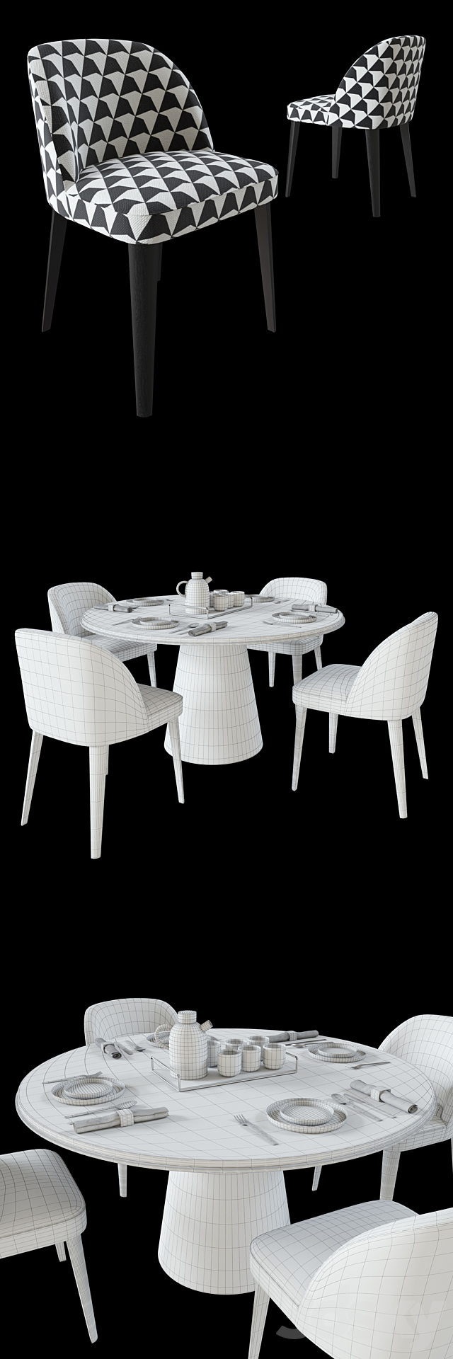 Table Meridiani OWEN & Chair Meridiani ODETTE 3DS Max Model - thumbnail 3