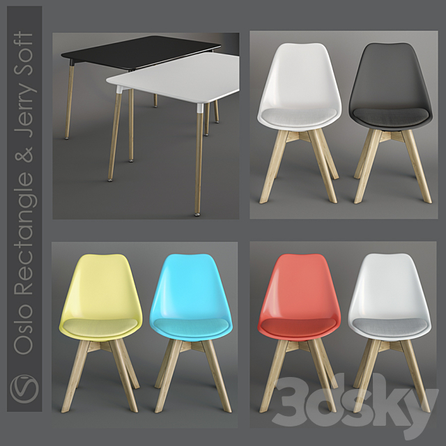 Table Oslo Rectangle and chair Jerry Soft. 3DS Max Model - thumbnail 2