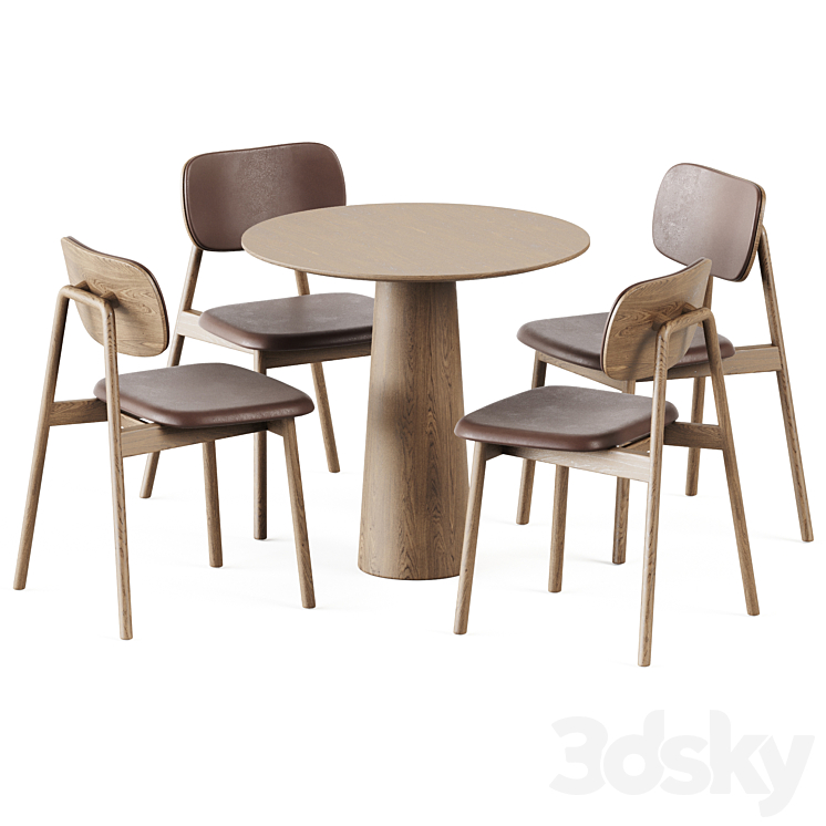 Table P.O.V. D80 by Ton and Wooden Klara Chair Upholstered by Moroso 3DS Max - thumbnail 1