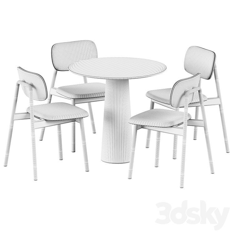 Table P.O.V. D80 by Ton and Wooden Klara Chair Upholstered by Moroso 3DS Max - thumbnail 2