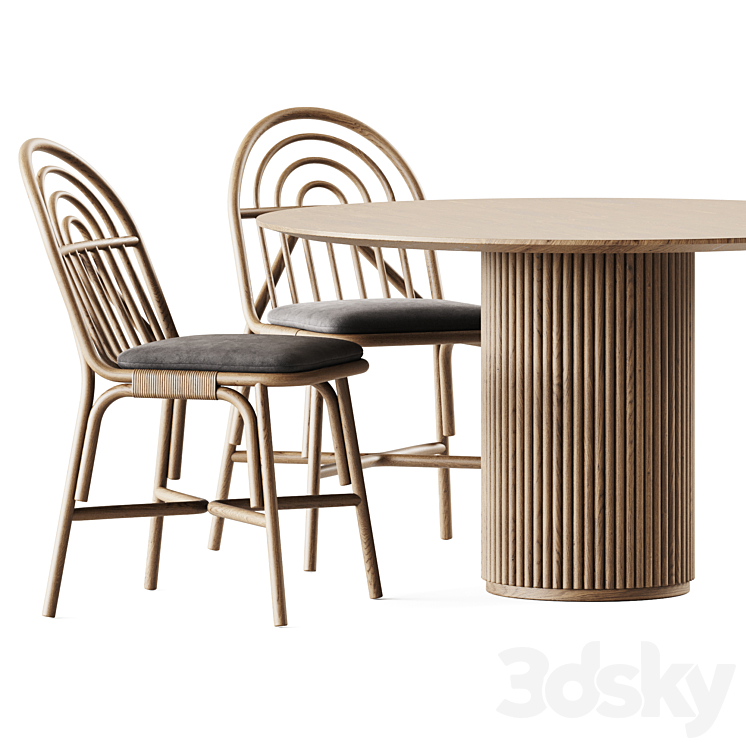 Table Palais royal By asplund and Chair Rotin by Guillaume Delvigne 3DS Max Model - thumbnail 2