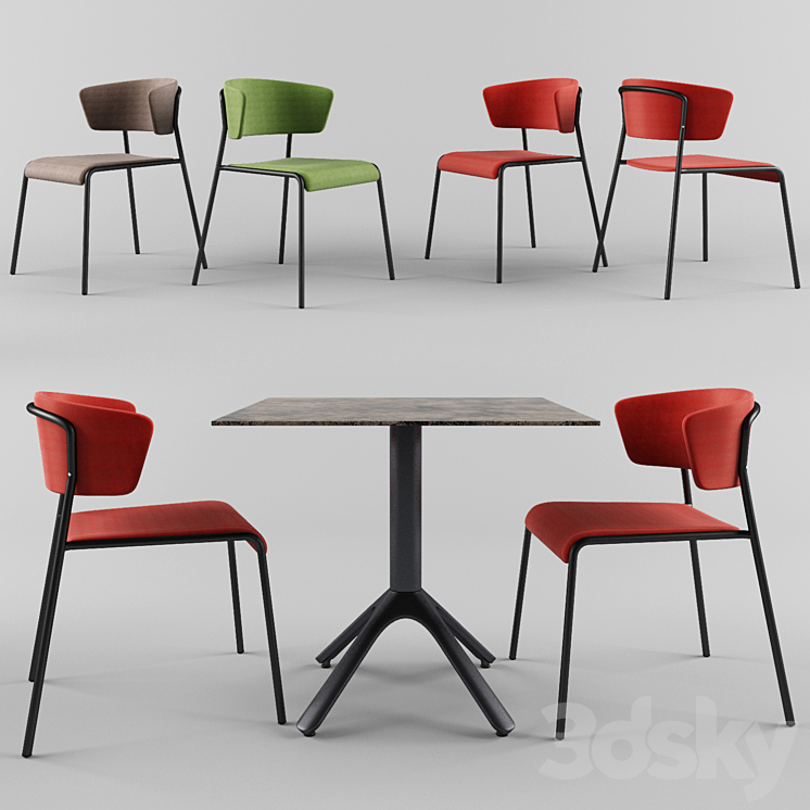 Table SCAB DESIGN Nemo. Chair SCAB DESIGN Lisa 3DS Max - thumbnail 1