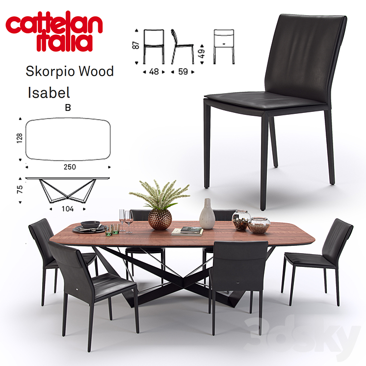 Table Scorpio Wood \\ Chair Isabel \\ Cattelan Italia 3DS Max - thumbnail 1