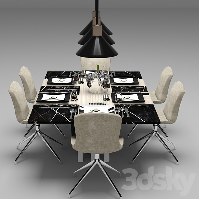 Table set 01 3DS Max Model - thumbnail 2