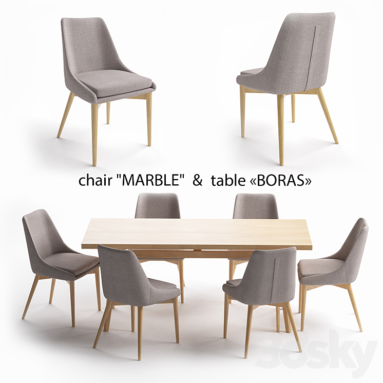 Table set Boras table Marble chair 3DS Max - thumbnail 1