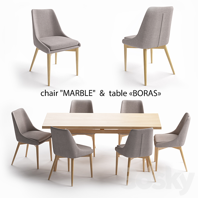 Table set. Boras table. Marble chair 3DSMax File - thumbnail 1