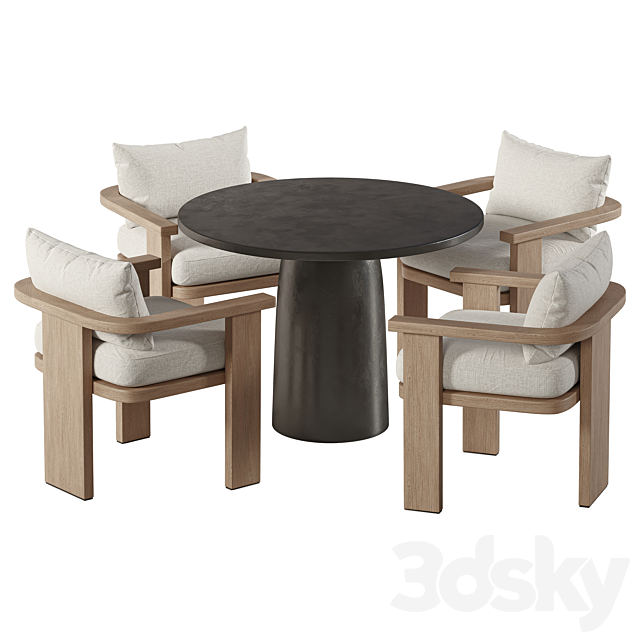 Tahana Outdoor Dining Armchair and Basil Table By Fourhands 3DS Max Model - thumbnail 2