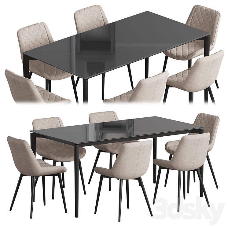 Tandil table La forma Affair Dining set 3DS Max Model - thumbnail 1