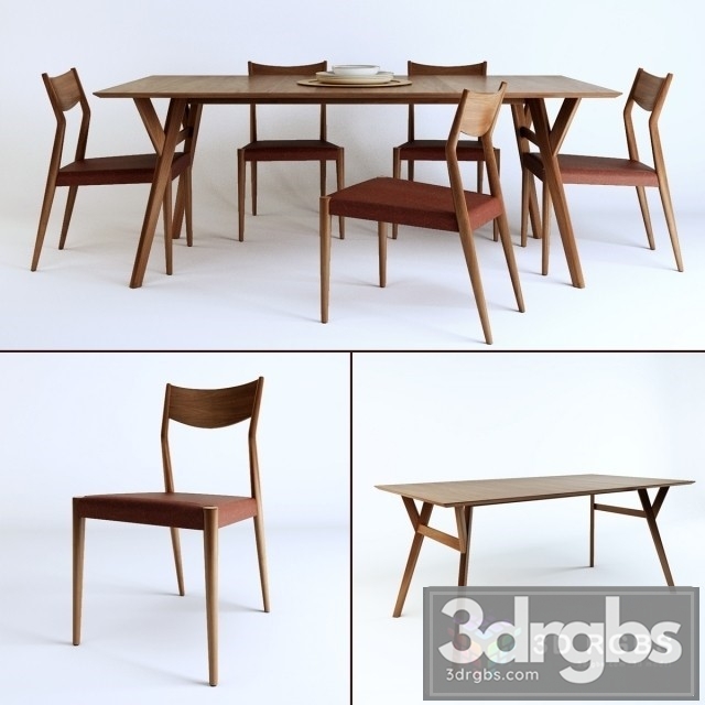 Tate Leather Dining Table and Chair 3dsmax Download - thumbnail 1