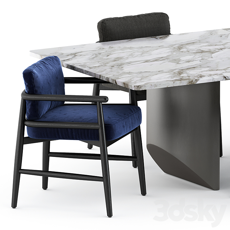 Teresina chair by Meridiani and Wedge Table by Minotti 3DS Max Model - thumbnail 2
