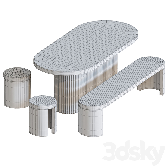 Terrazzo Concrete Table Stool Bench 3DS Max Model - thumbnail 3