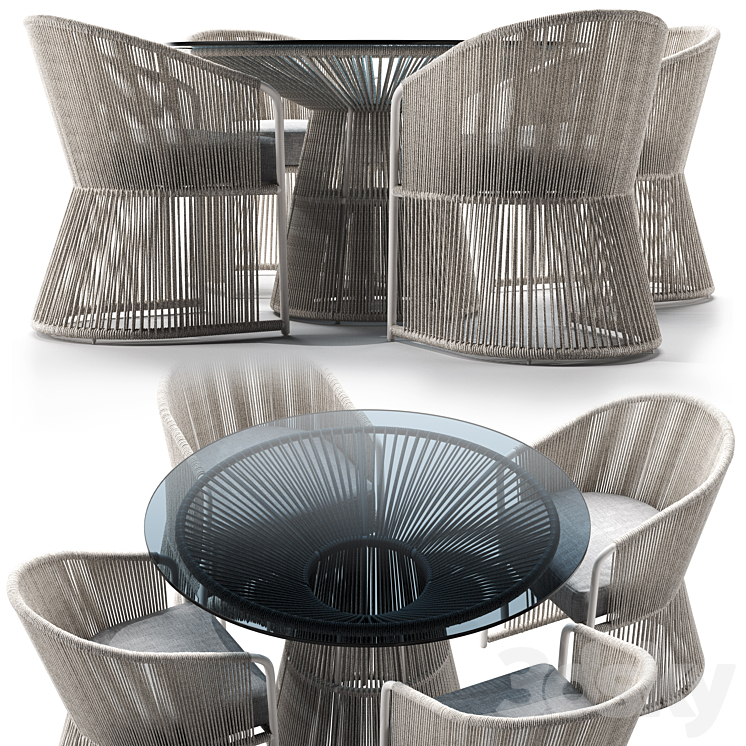 Tibidabo Table and Tibidabo Dining Armchair 3DS Max - thumbnail 2