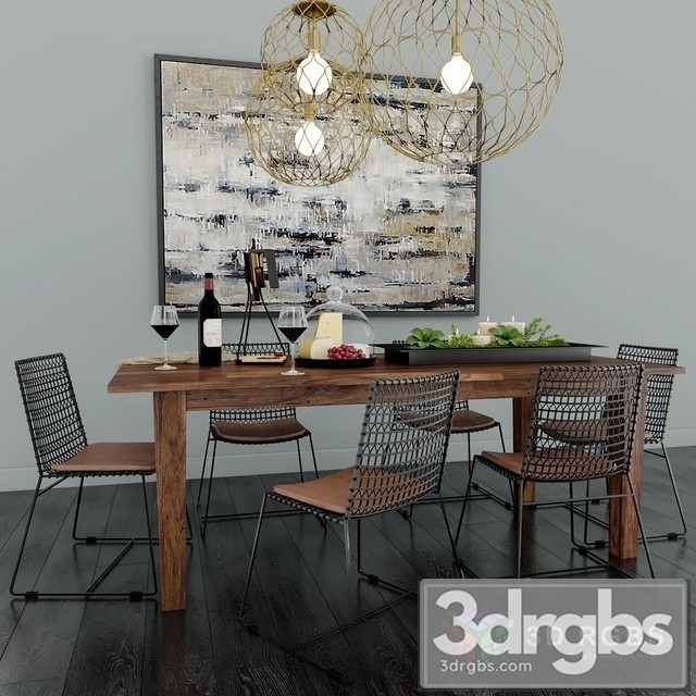 Tig Metal Dining Chair and Wood Table 3dsmax Download - thumbnail 1