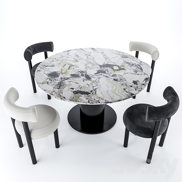 Tom Dixon FAT Dining chair & TUBE WIDE Dining table 3DS Max Model - thumbnail 2