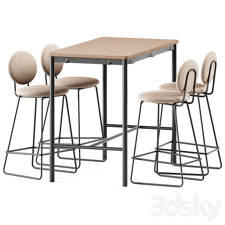 Tommaryd wooden table by Ikea and Gemma Bar Chair by Baxter 3DS Max Model - thumbnail 3