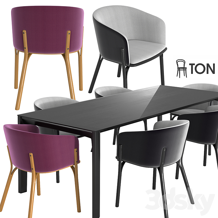 Ton armchair split table trapez 3DS Max - thumbnail 1