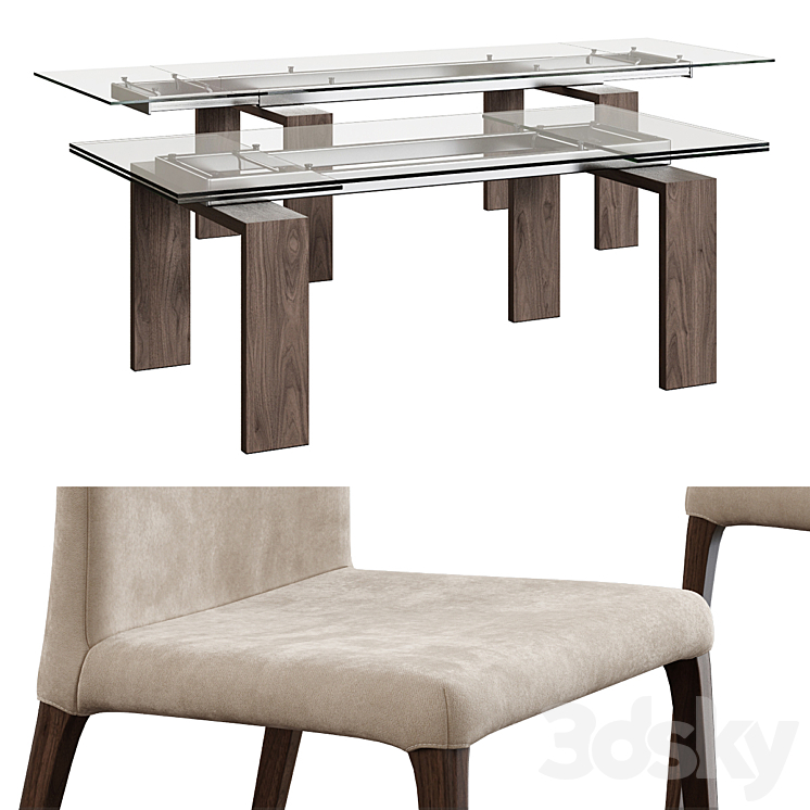 Tonin Casa \/ Aragona Chair + Brooklyn Table 3DS Max - thumbnail 2