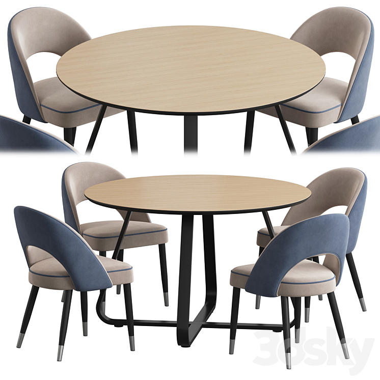 Toronto table Holly chair Dining set 3DS Max Model - thumbnail 1