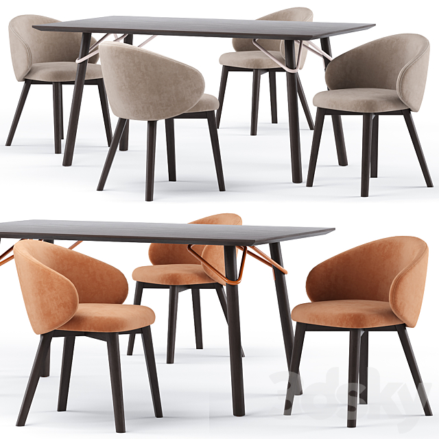 Tria table CB4807-FR 160 and Tuka rounded chair – connubia calligaris 3DS Max Model - thumbnail 2