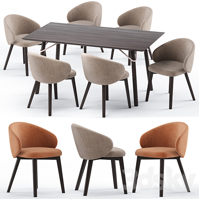 Tria table CB4807-FR 160 and Tuka rounded chair – connubia calligaris 3DS Max Model - thumbnail 3