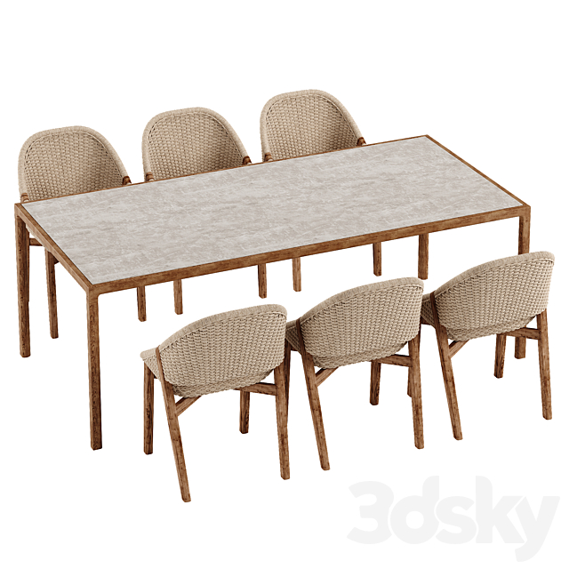 Tribu Elio chair Illum Teak table set 3DS Max Model - thumbnail 2