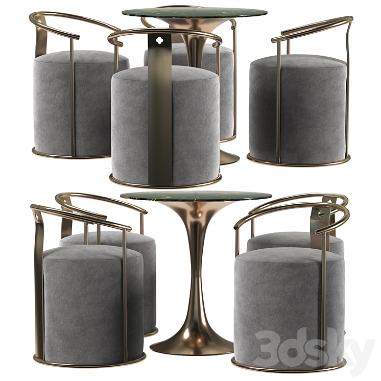 Upholstered Velvet Accent Chair Modern Round Accent Chair in Gold 3DS Max Model - thumbnail 3