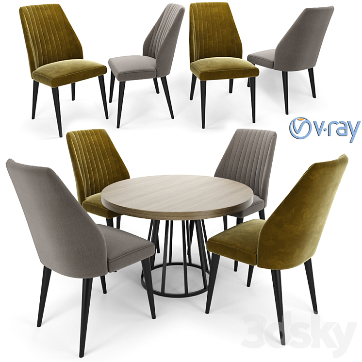 Vaz Dining Chair With Round Table 3DS Max - thumbnail 1