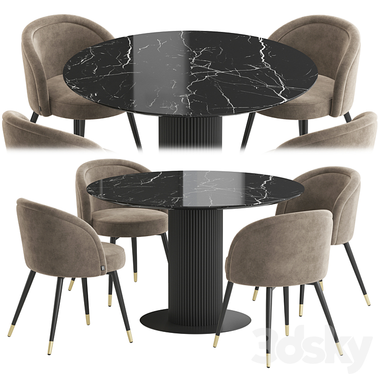 Velvet table Chloe chair TOK Dining set 3DS Max Model - thumbnail 1