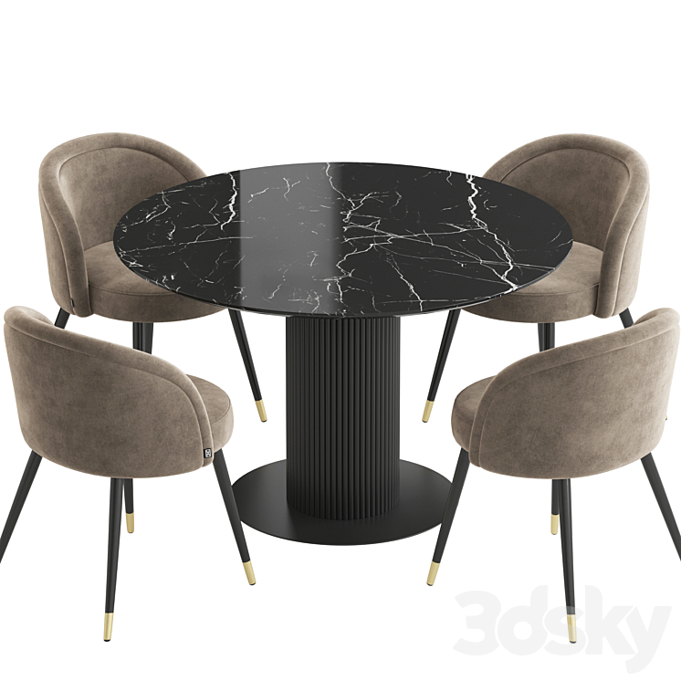 Velvet table Chloe chair TOK Dining set 3DS Max Model - thumbnail 2