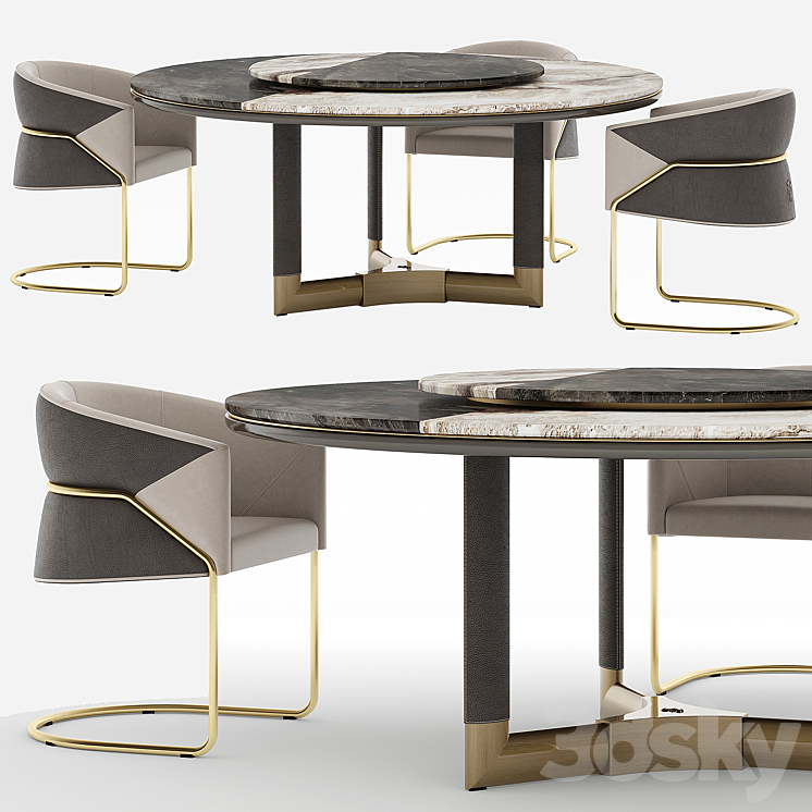 Visionnaire Morgan-Bonnie Starlight Dining Set 3DS Max Model - thumbnail 3