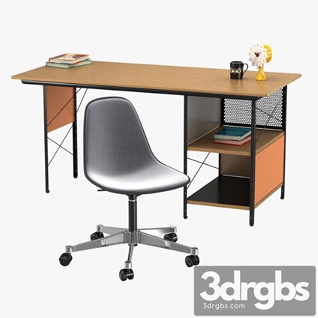 Vitra eames plastic chair and edu desk unit 2 3dsmax Download - thumbnail 1