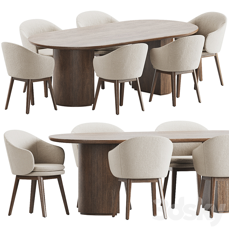 Wayne Chair Moon Table Dining Set 3DS Max Model - thumbnail 1