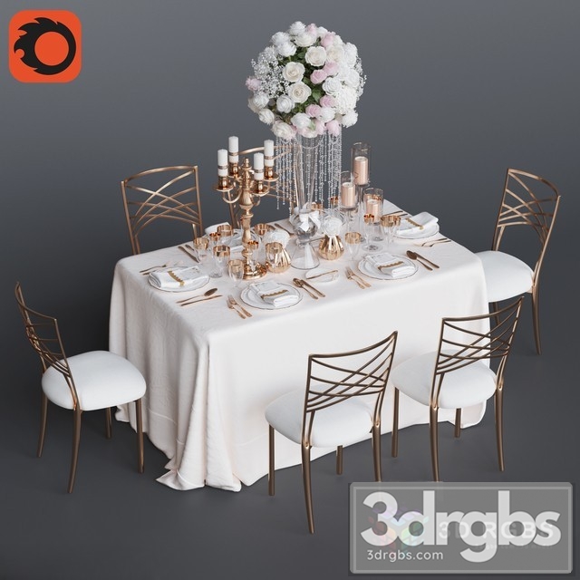 Wedding Table 6 Persons 3 3dsmax Download - thumbnail 1