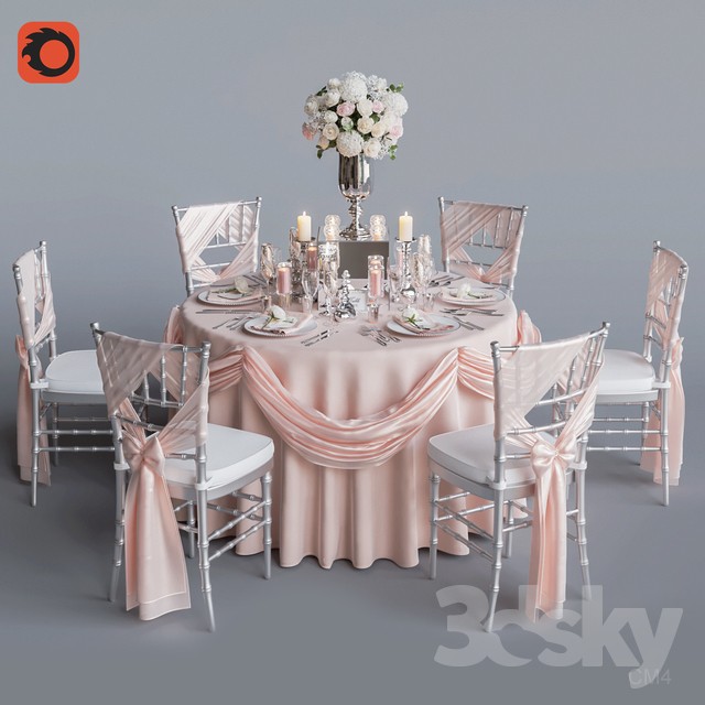 Wedding table for 6 persons 2 Corona 3DS Max - thumbnail 3