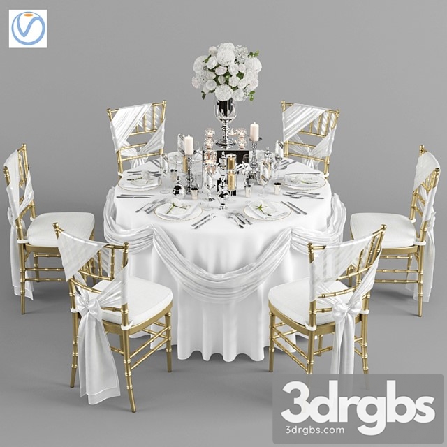 Wedding table for 6 persons 2 vray - thumbnail 1