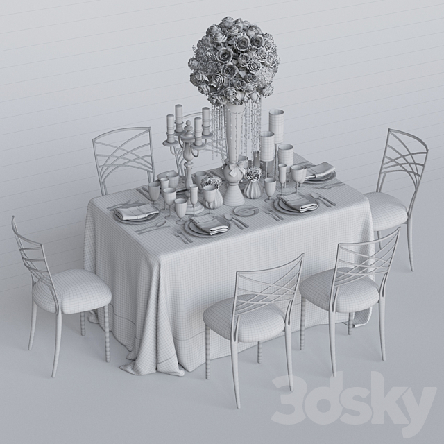 Wedding table for 6 persons 3 Corona 3DS Max Model - thumbnail 3