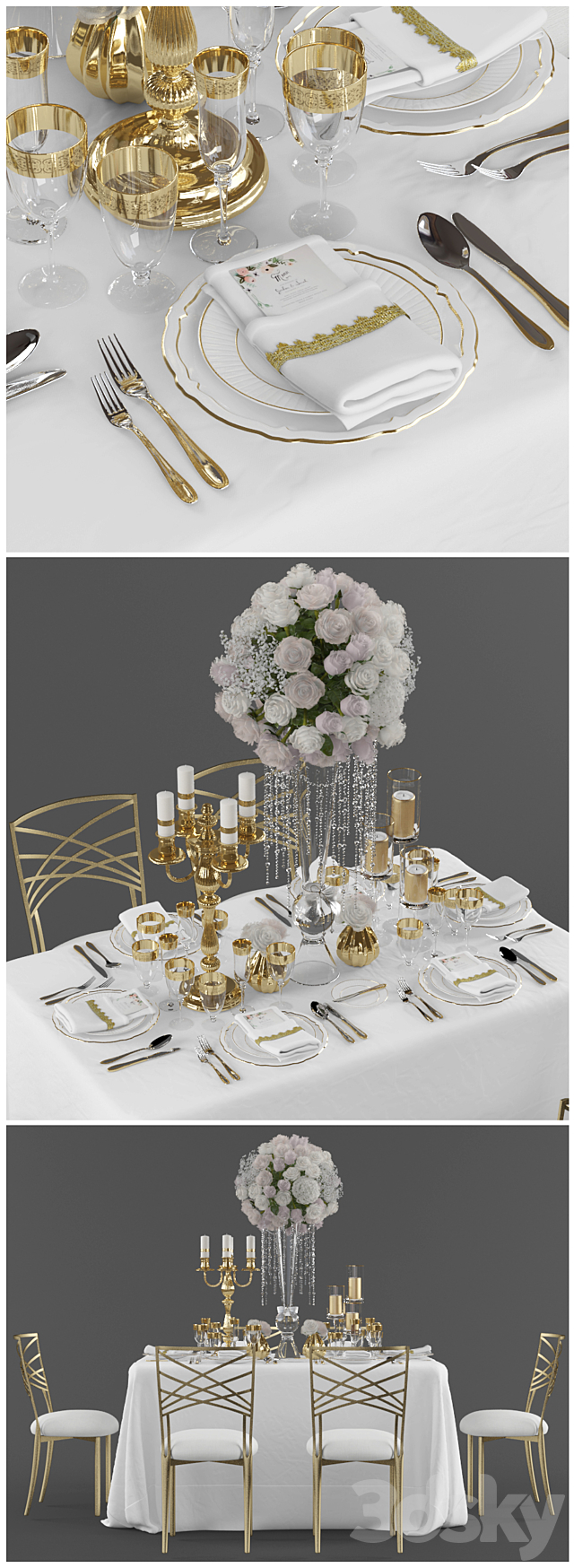 Wedding table for 6 persons 3 Vray 3DS Max Model - thumbnail 2