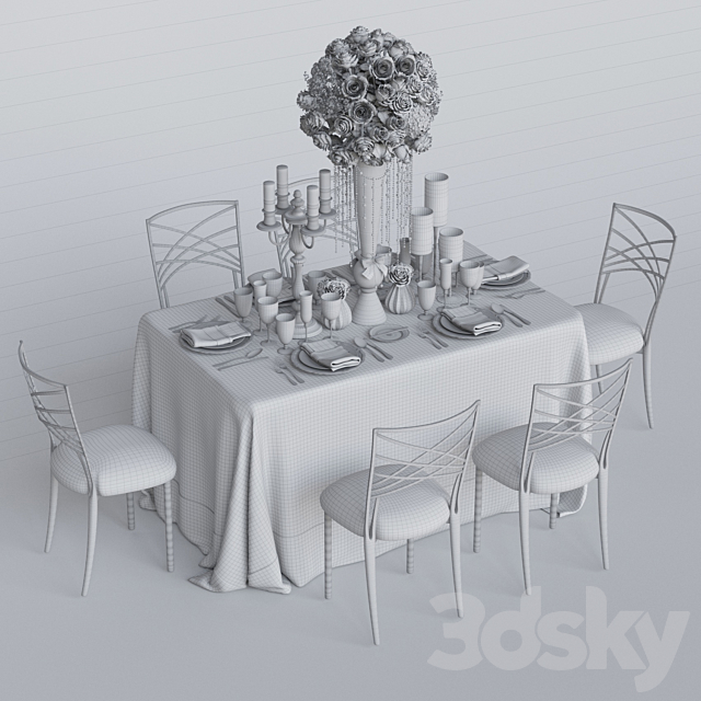 Wedding table for 6 persons 3 Vray 3DS Max Model - thumbnail 3