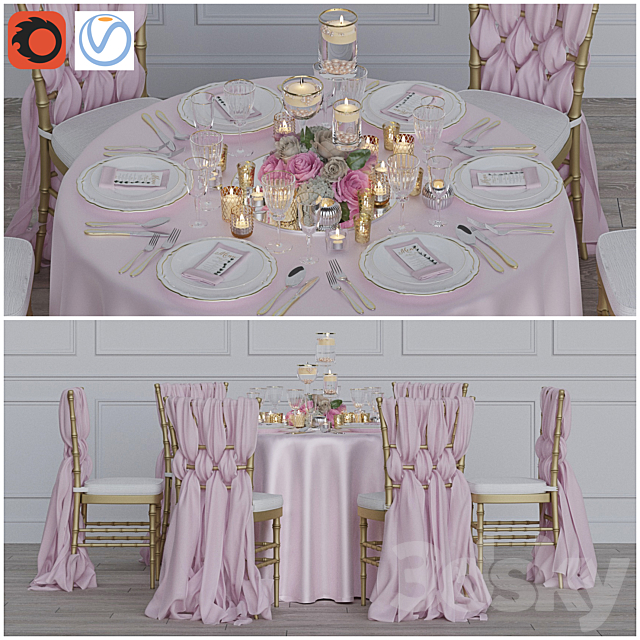 Wedding table for 6 persons Corona + Vray 3ds Max - thumbnail 1