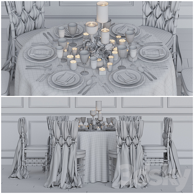 Wedding table for 6 persons Corona + Vray 3ds Max - thumbnail 2