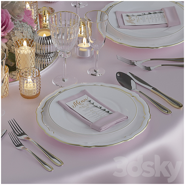 Wedding table for 6 persons Corona + Vray 3ds Max - thumbnail 3