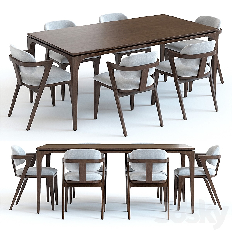 West Elm Adam Court Table and Chairs 3DS Max - thumbnail 1