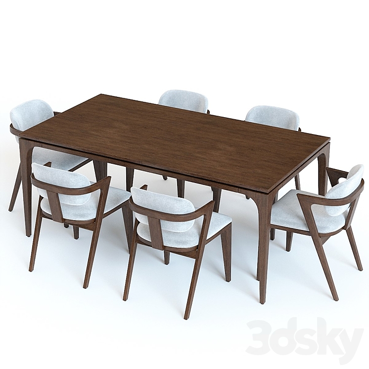 West Elm Adam Court Table and Chairs 3DS Max - thumbnail 2