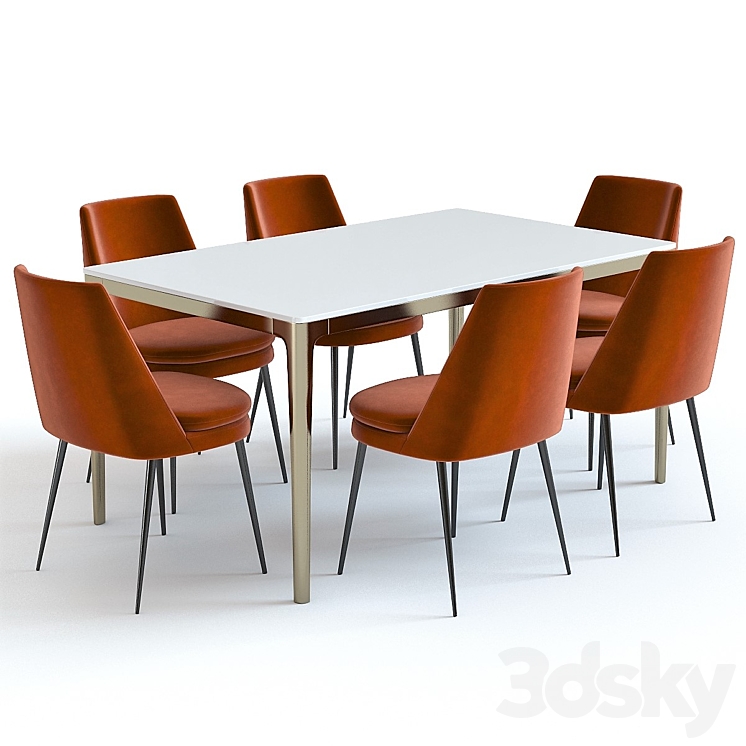 West Elm Canto Table and Chairs 3DS Max - thumbnail 1