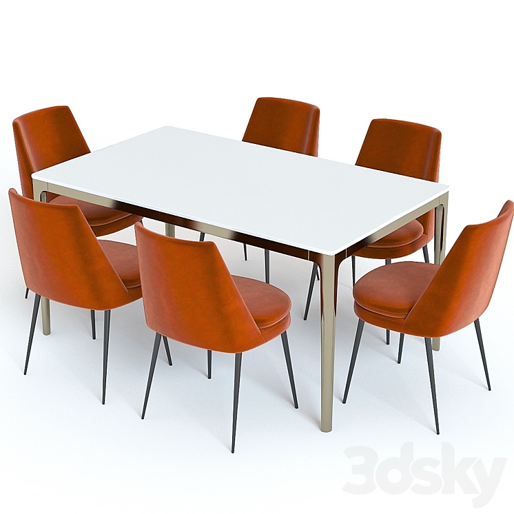 West Elm Canto Table and Chairs 3DS Max - thumbnail 2