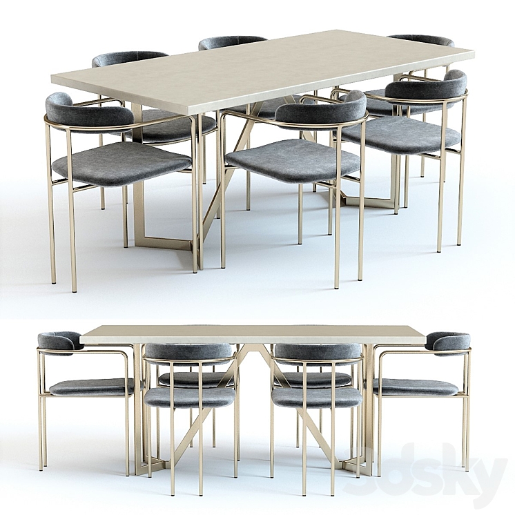 West Elm Cast Tower Table and Chairs 3DS Max - thumbnail 1