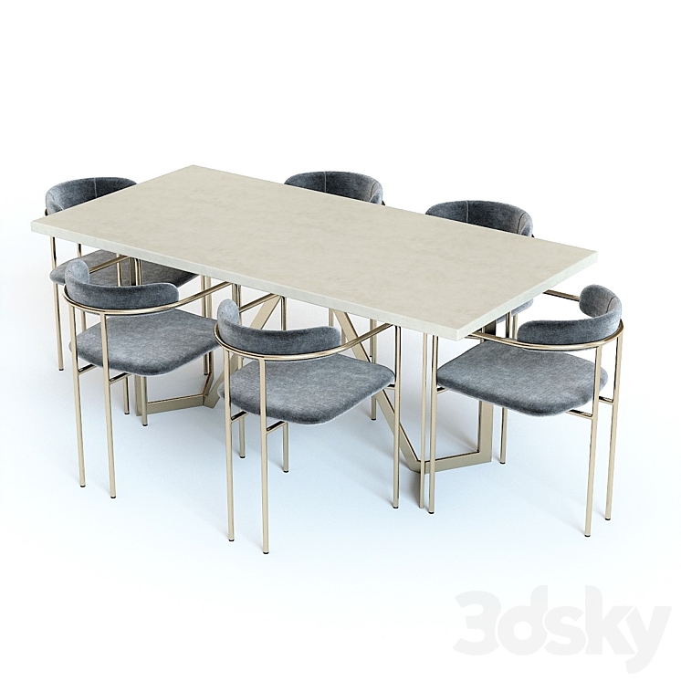 West Elm Cast Tower Table and Chairs 3DS Max - thumbnail 2