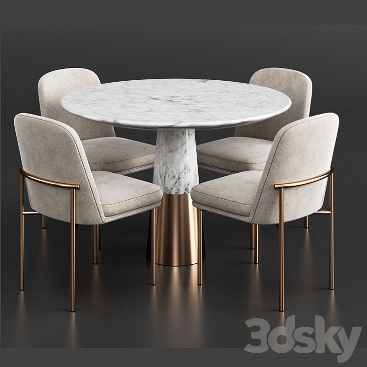 West Elm & CB2 Dinning Set 2 3DS Max - thumbnail 2